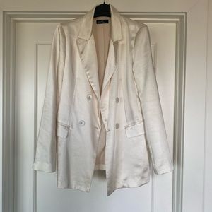 VICI ivory satin double breasted blazer